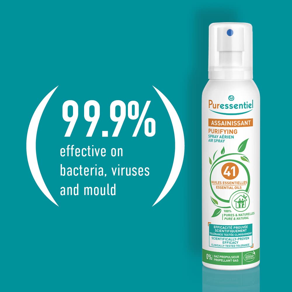 Puressentiel Purifying Air Spray - 41 Essential Oils - Home, Car & Textile Air Purifier & Freshener, Odor Elimiator - 100% Natural Origins - 200ml
