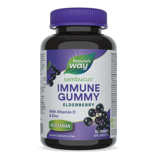 Nature's Way Sambucus Immune Support Gummies – Elderberry with Vitamin C & Zinc – Supports Immune Function and Relieves Cold & Flu Symptoms – Vegetarian, Gluten-Free for Adults & Kids 4+ – 60 Gummies - Available at All In One Marketplace Canada