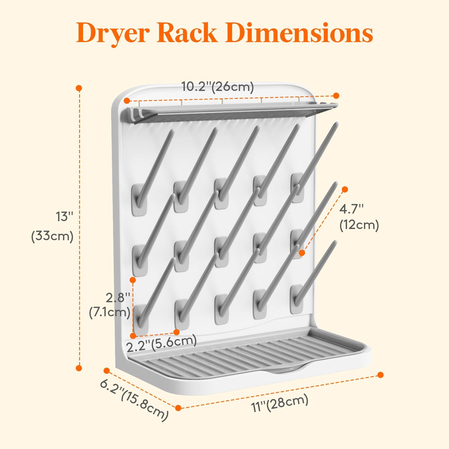 Lifewit Large Baby Bottle Drying Rack for 15 Bottles, Removable Pacifiers Box, Drip Tray, Vertical Rack for Bottle Accessories, Weighted Straws，Pump Parts, BPA-Free, White&Gray, Without Drain Mat
