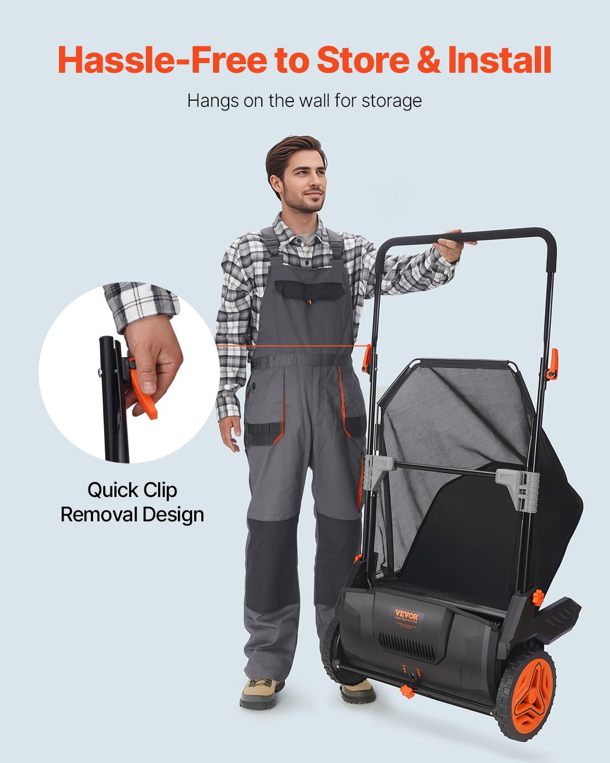 VEVOR Push Lawn Sweeper, 21-inch Leaf & Grass Collector, Strong Wheels & Heavy Duty Thickened Steel Durable to Use with Large Capacity 3.5 cu. ft. Mesh Collection Hopper Bag, 2 Spinning Brushes VEVOR
