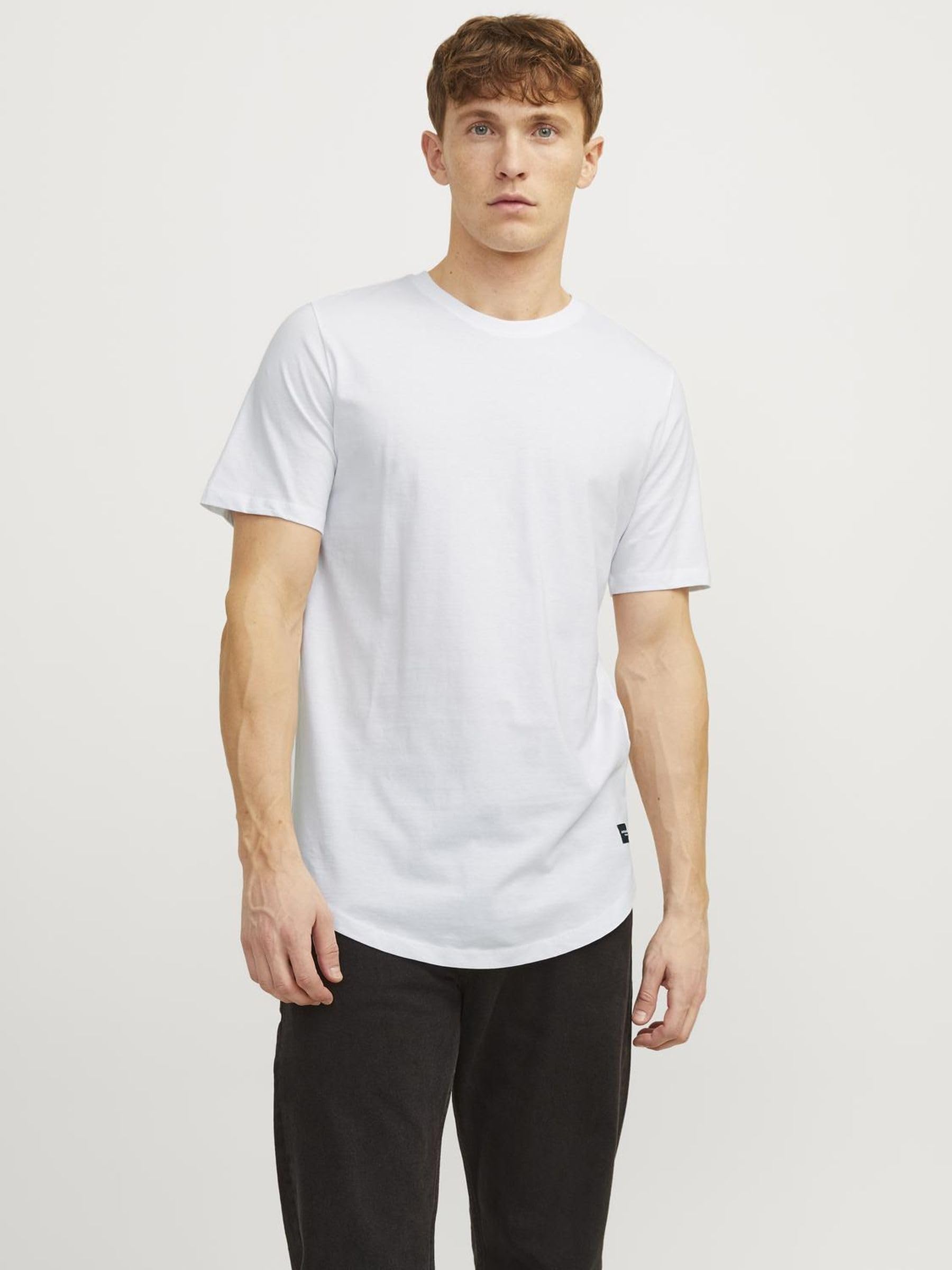 JACK & JONES Men's Long Line Fit T-Shirt JJENOA TEE SS Crew Neck NOOS White Medium JACK & JONES