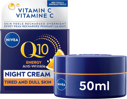 NIVEA Q10 Energy Anti-Wrinkle Night Face Cream, 50ml | Anti wrinkle face moisturizer with Vitamin C and E NIVEA