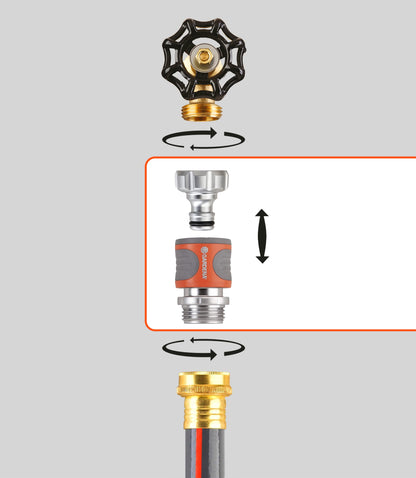 Gardena 9042-M 4-Piece Premium Metal Quick Connector Starter Set, for Any 5/8 Inch or 1/2 Inch Garden Hose, Sprinkler or Spray Nozzle, Made in Germany