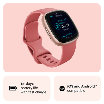 Google Fitbit Versa 4 Fitness Smartwatch with Daily Readiness, Gps, 24/7 Heart Rate, 40+ Exercise Modes, Sleep Tracking and More, Pink Sand/copper Rose, One Size (S and L Bands Included)