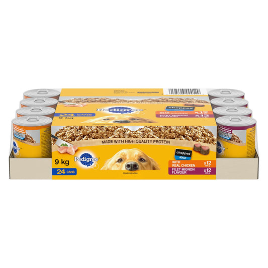 PEDIGREE CHOPPED Ground Adult Soft Wet Dog Food – Real Chicken – Filet Mignon Beef Flavour Variety Pack - 24x 375g (13 oz) Cans (12 Chicken, 12 Beef)