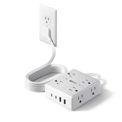 Surge Protector Power Bar, SUPERDANNY 6 Ft Extension Cord with 8 Outlets & 4USB Ports (2 USB 2 C), Mountable Flat Plug Power Strip, Surge Protection for Home, Office, Dorm