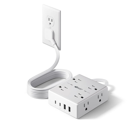 Surge Protector Power Bar, SUPERDANNY 6 Ft Extension Cord with 8 Outlets & 4USB Ports (2 USB 2 C), Mountable Flat Plug Power Strip, Surge Protection for Home, Office, Dorm