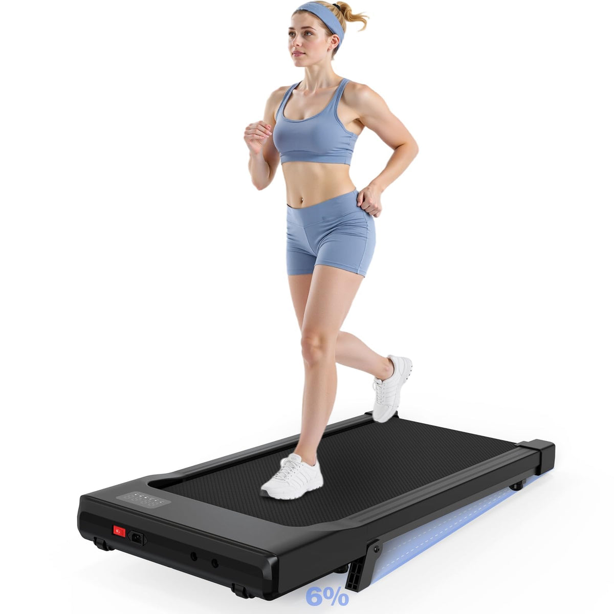 Lacuffy Walking Pad with 6% Incline, No-Assembly Under Desk Treadmill, 2.5 HP Quiet Motor, APP & Remote Control, LED Display, 305 lbs Capacity for Home/Office