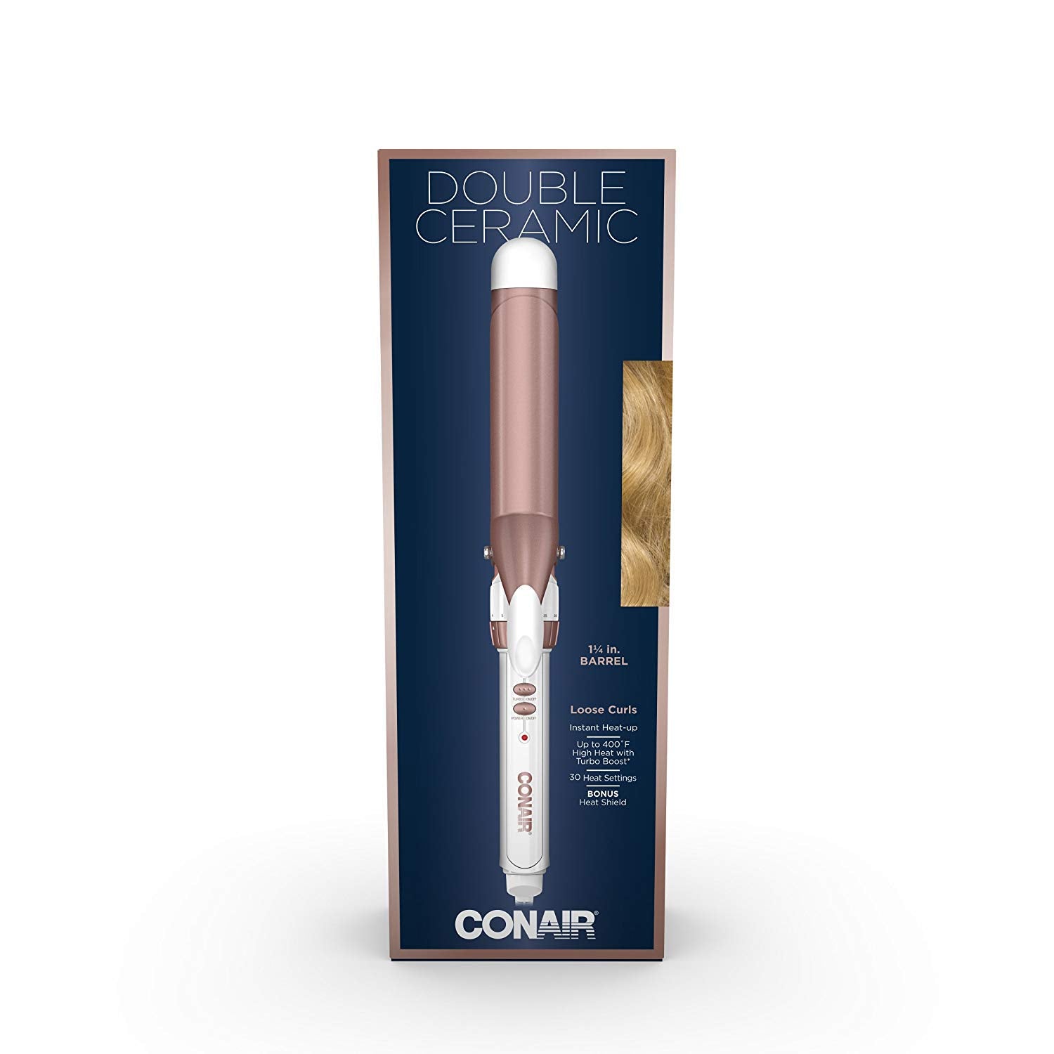 Conair CD702GNC Double Ceramic 1.25 Inch Curling Iron, 1 1/4 inch barrel creates loose curls – for short, medium, and long hair, High heat 375°F, Instant heat up, Anti-frizz control, Dual voltage