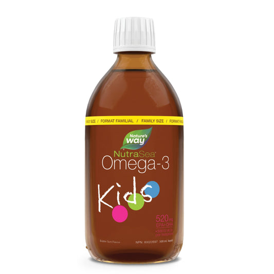 Nature's Way NutraSea Kids Omega 3 Fish Oil Liquid Supplement for Kids Ages 1 to 14 – Bubblegum Flavour – Brain & Eye Development – EPA & DHA, 500 mL Value Size - Available at All In One Marketplace Canada