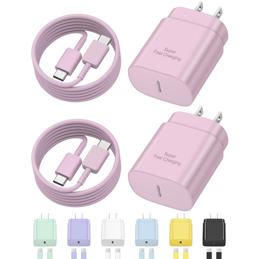 Coreykin 25W USB C Fast Charger, 2 Pack Type C Wall Charger, Super Fast Charging Block for Galaxy S23/S22/S21/S20/S10/S9/Note 20/10/9, with 6ft USB C to Type C Cable, 25W PD Adapter