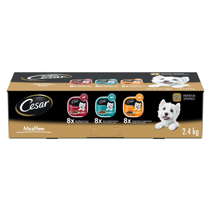 CESAR Classic Loaf in Sauce Adult Wet Dog Food Mealtime Variety Pack, with 8 Filet Mignon, 8 Pork Tenderloin & 8 Smoked Bacon & Egg Flavours, 24x100g Trays
