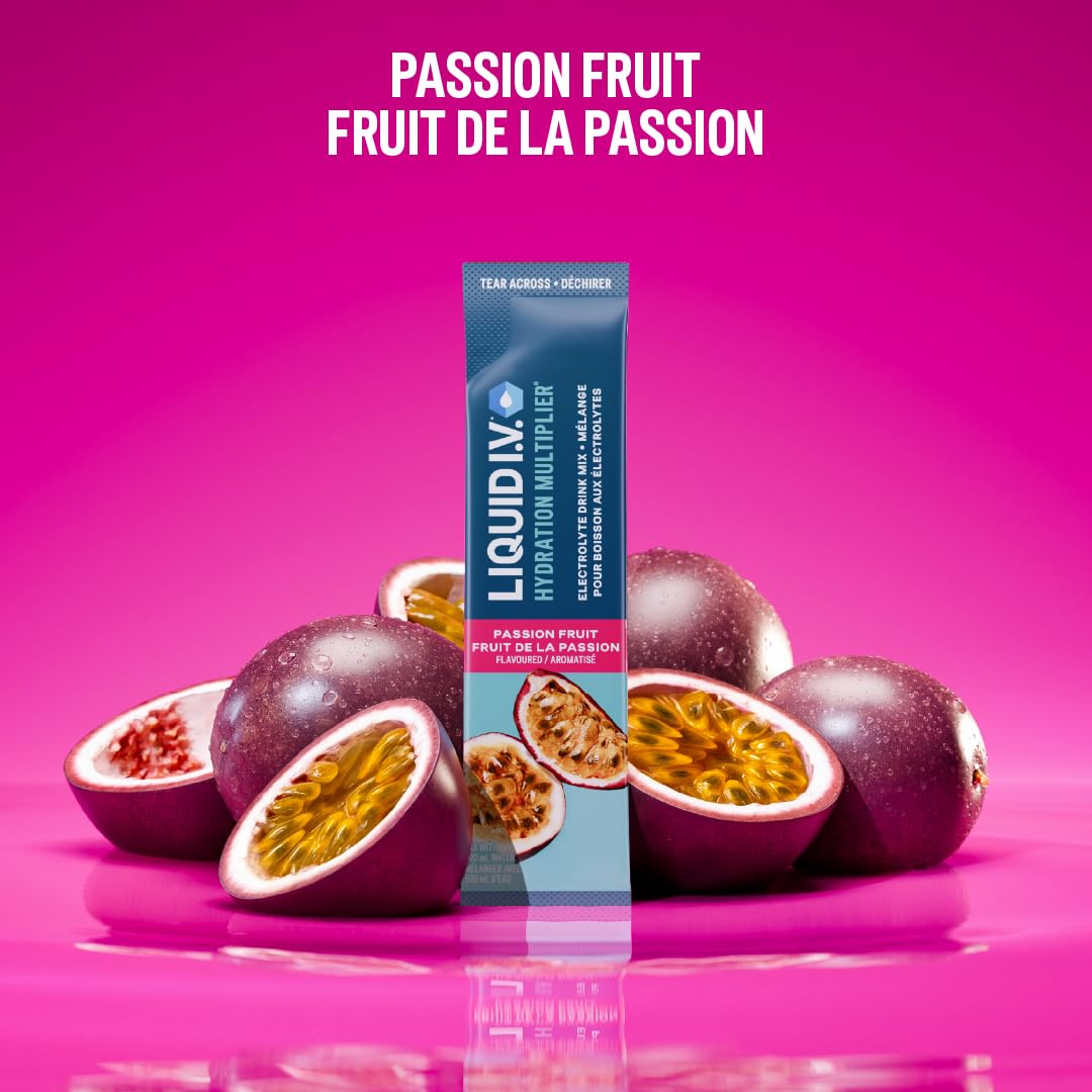 Liquid I.V. Hydration Multiplier Electrolyte Drink Mix - Enhanced Hydration Electrolyte Powder with Vitamins B3, B5, B6, B12 and C -18x On-the-go Sticks for Workout and Travel - Passion Fruit