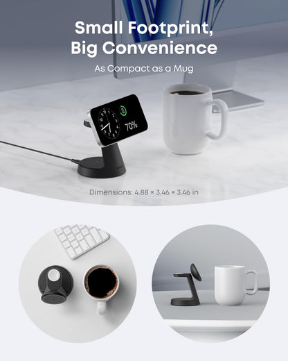 Anker MagSafe Charger Compatible, MagGo 3-in-1 Charging Station, Nano Charging Stand, Qi2 Certified 15W Magnetic Wireless Charger Dock, for iPhone17/16/15/14, Apple Watch,AirPods (Black)