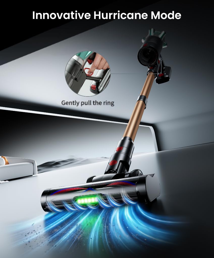 Cordless Vacuum Cleaner, 650W 55KPA 70 Mins Vacuum Cleaners with Hurricane Mode, Anti-Tangle Brush, 1.8L Dust Cup, Self-Standing Stick Vacuum Cordless for Hard Floors, Carpet & Pet Hair - Available at All In One Marketplace Canada