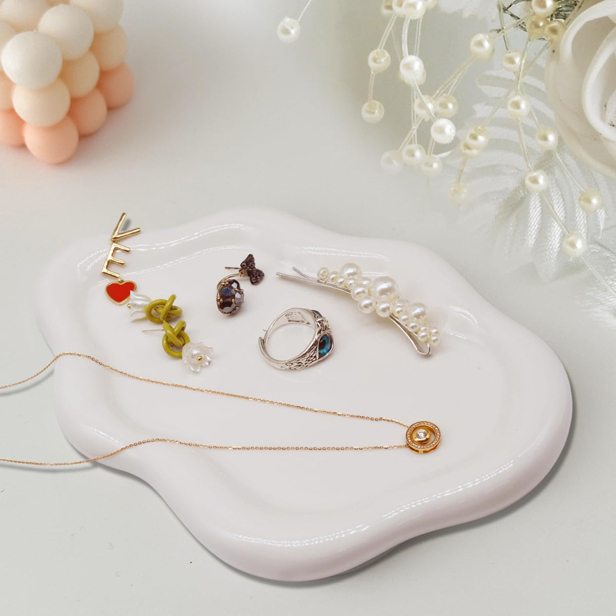 White Ceramic Jewelry Dish for Women, Cloud Jewelry Tray Trinket Holder 🍁 All In One Marketplace Canada