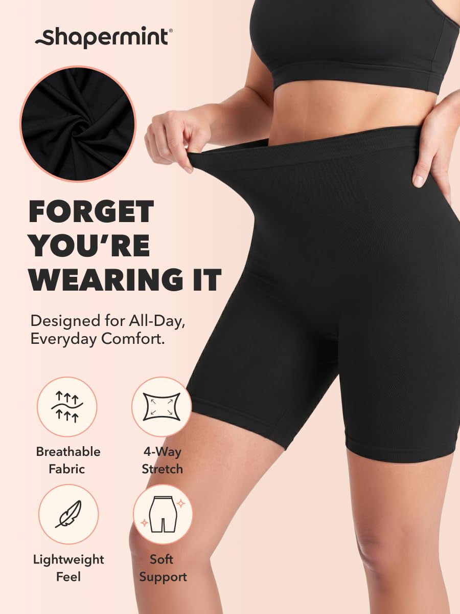 SHAPERMINT All Day Every Day High Waisted Shaper Shorts - Shapewear Women Tummy Control Underwear, Body Shaper for Women Black