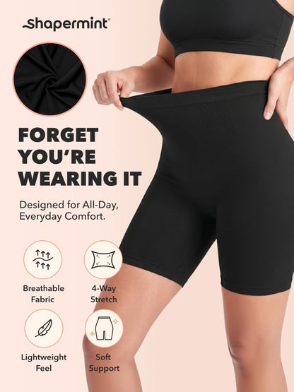 SHAPERMINT All Day Every Day High Waisted Shaper Shorts - Shapewear Women Tummy Control Underwear, Body Shaper for Women Black