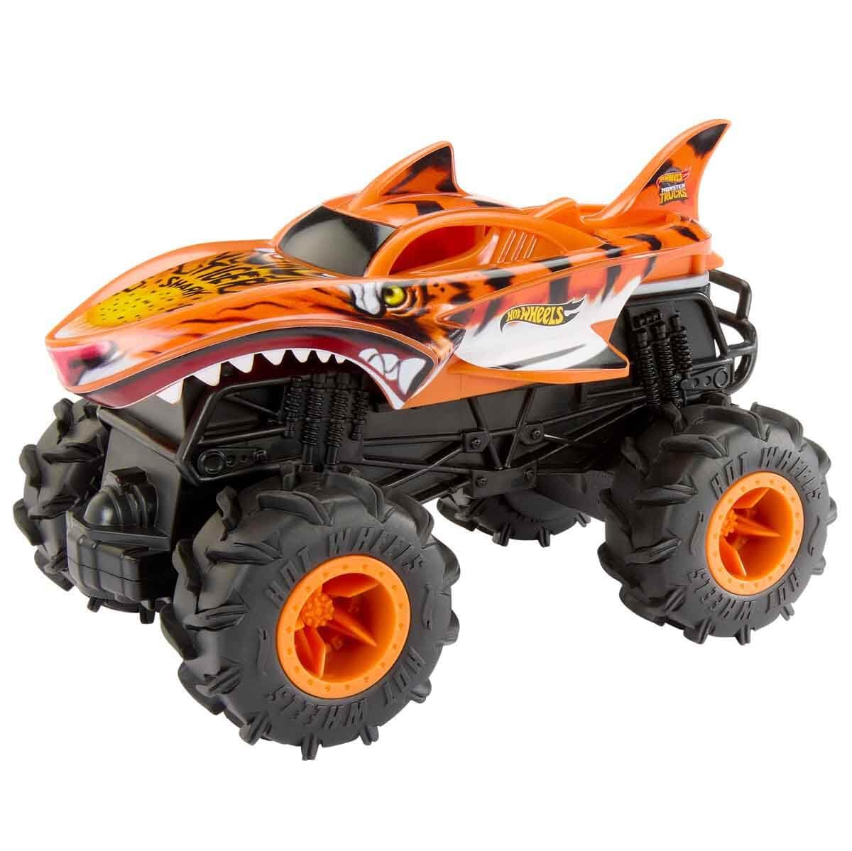 Hot Wheels Monster Trucks RC 1:24 Scale Tiger Shark Vehicle, Oversized Remote-Control Toy Truck with Terrain Action Tires