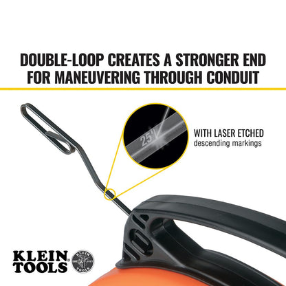 Klein Tools 56331 50-Foot Electrical Fish Tape, Steel Wire Puller with Double Loop Tip, Optimized Housing and Handle, 1/8-Inch,Orange/Black KLEIN TOOLS