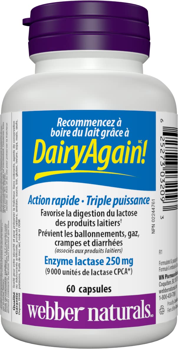 Webber Naturals Dairy Again Lactase Enzyme, 60 Capsules Webber Naturals