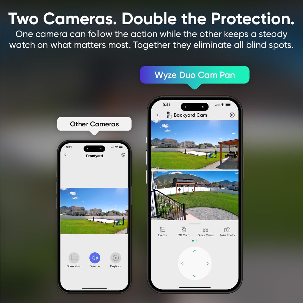 Wyze Pan Cam Duo Indoor/Outdoor IP65 2K 360° Pan/Tilt/Zoom Smart Home Security Camera with Color Night Vision, Works with Alexa & Google Assistant, White WYZE