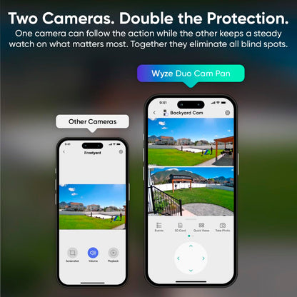 Wyze Pan Cam Duo Indoor/Outdoor IP65 2K 360° Pan/Tilt/Zoom Smart Home Security Camera with Color Night Vision, Works with Alexa & Google Assistant, White WYZE