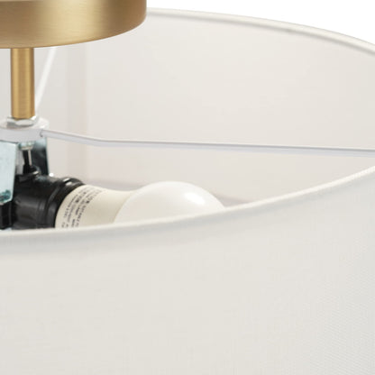 Globe Electric 60998 Kyle 2-Light Flush Mount Ceiling Light, Matte Brass, White Linen Shade Globe Electric