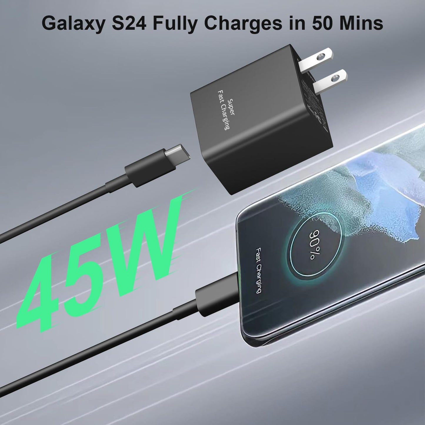 45 W Type C Charger Fast Charging,2-Pack USB C Fast Charger Adapter & USB C to USB C Cable,45W Super Fast Charger for Galaxy S24/S23/S22 Ultra/Plus/Note 20/S20/S21/Galaxy Tab S7/S8 (Black) - Available at All In One Marketplace Canada