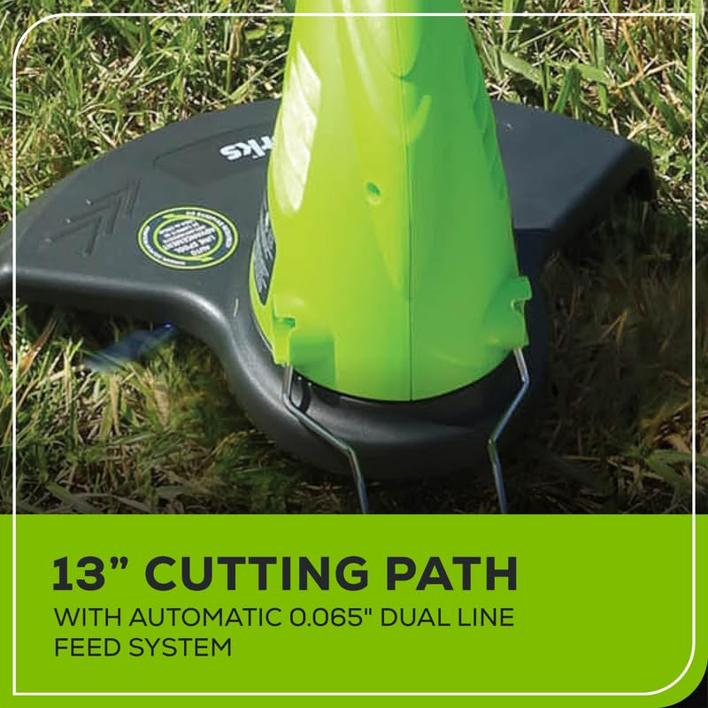 Greenworks 4 Amp 13" Corded Electric String Trimmer –Auto Dual Line Feed, Adjustable Handle & Lightweight for Home Yard, Lawn Edges, Driveway, Sidewalk, Fence Lines & Garden Borders Maintenance