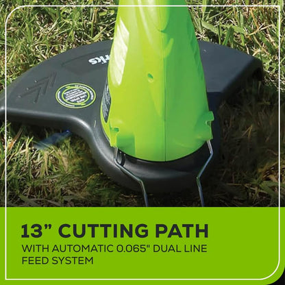 Greenworks 4 Amp 13" Corded Electric String Trimmer –Auto Dual Line Feed, Adjustable Handle & Lightweight for Home Yard, Lawn Edges, Driveway, Sidewalk, Fence Lines & Garden Borders Maintenance