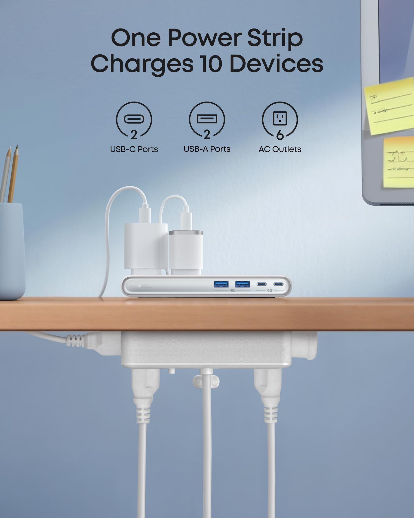 Anker Nano Power Strip, Desk Clamp with 1500J Surge Protector, 5ft Extension Cord, 70W Max Gaming Desk Accessories, 6 AC, 2 USB A, 2 USB C, Home Office Essentials, Fit 0.6~1.8'' Tabletop Edge (Black) - Available at All In One Marketplace Canada