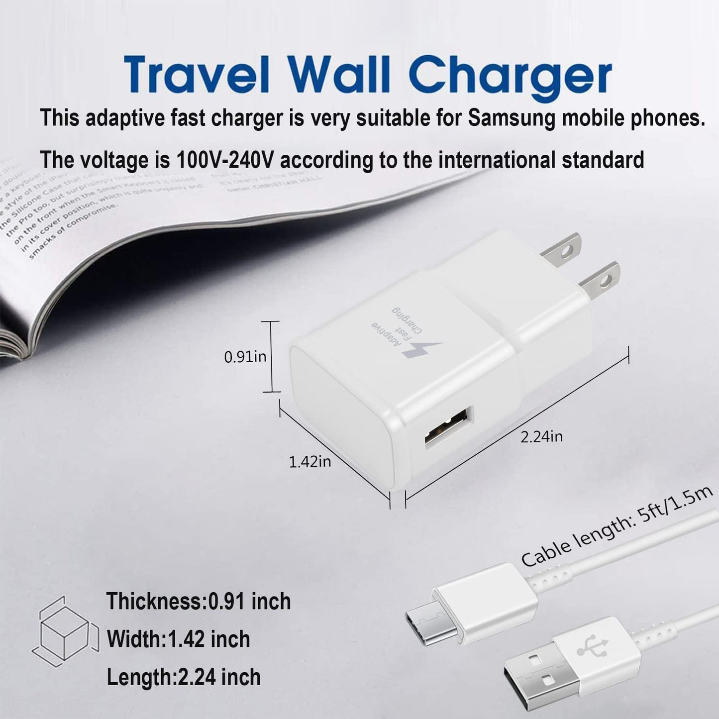 Fast Charging Charger for Samsung Phone, (2 Pack) Powersky Adaptive USB Charger with USB Type C Cable for Galaxy S21, S20, S10, S9, S8, Note10, 9, 8, 7 and A Series, Tablet Charger Chargeur USB C