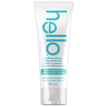 Hello Goodbye Plaque-hello Whitening Toothpaste, Fluoride Free, Vegan & sls Free, Natural Peppermint with Tea Tree & Coconut Oil, 98ml, Pack of 3, Amazon Exclusive