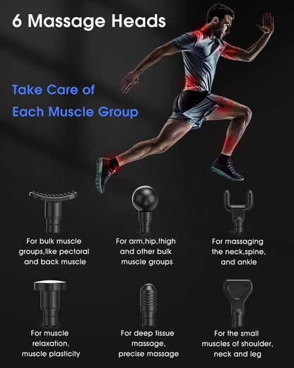 AERLANG Massage Gun,Mothers day gifts ideas Percussion Massage Gun, Muscle Handheld Deep Tissue Massager (Black)-– Six Different Adjustable Heads for Different Muscle Groups - 20 Speed Option - Available at All In One Marketplace Canada