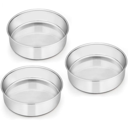 6 Inch Cake Pan Set of 3, E-far Stainless Steel Round Smash Cake Baking Pans, Non-Toxic & Healthy, Mirror Finish & Dishwasher Safe 🍁 All In One Marketplace Canada