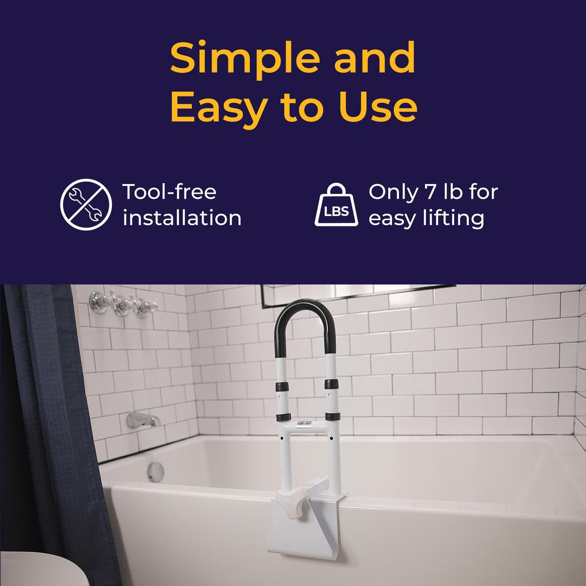 Drive Medical Adjustable Bathtub Grab Bar & Bathtub Safety Rail, White
