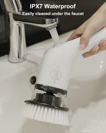 Leebein Electric Spin Scrubber, Cordless Cleaning Brush with 8 Replaceable Brush Heads, Tub and Floor Tile Power Scrubber Dual Speed with Adjustable & Detachable Handle for Bathroom Cleaning