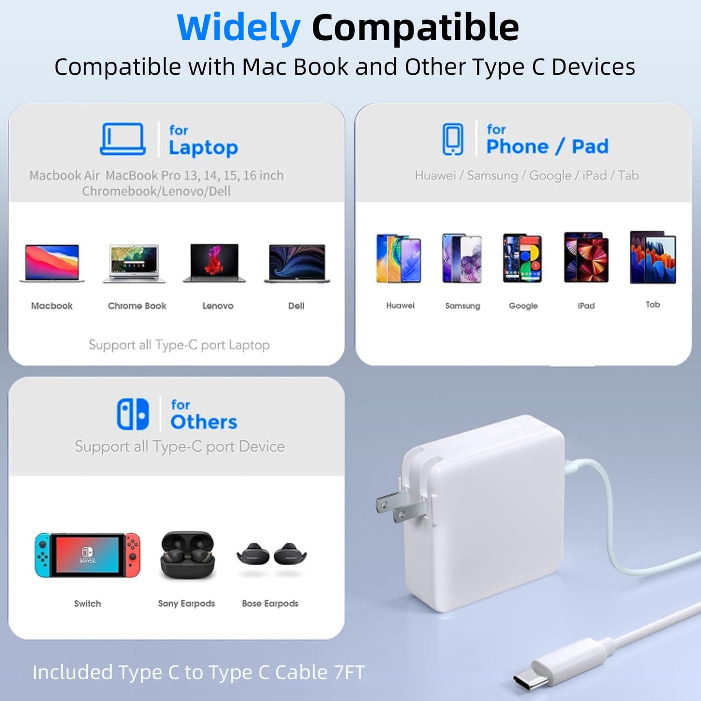 Tearplex 140W C to C Super Fast Charger,Compatible with MacBook Pro 16, 15, 14, 13 Inch, MacBook Air 13 Inch, iPad Pro 2021/2020/2019/2018, Lenovo and All Type C Devices White - Available at All In One Marketplace Canada