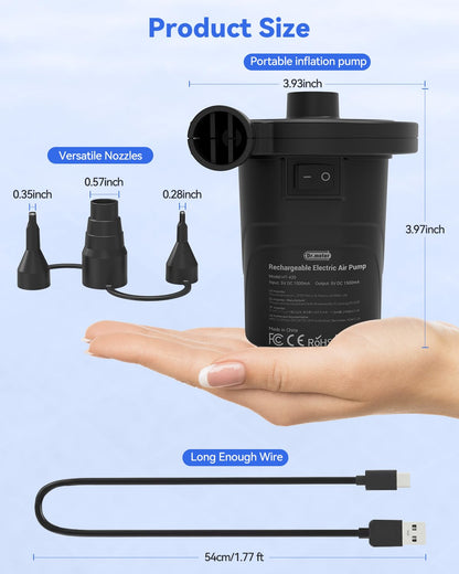 Air Mattress Pump, Dr.meter 4000mAh Rechargeable Battery Air Pump for Inflatable, Portable Quick-Fill Inflator Deflator for Outdoor Camping Inflatable Pool Float Boat Raft Yoga Ball Swim Ring Airbed - Available at All In One Marketplace Canada