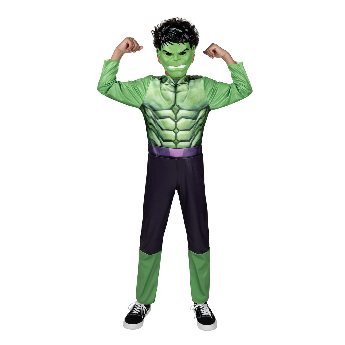 Costume d'Halloween officiel Marvel Hulk pour enfant - Combinaison en tissu de qualité supérieure avec motif imprimé et masque en plastique (Grand) Vert