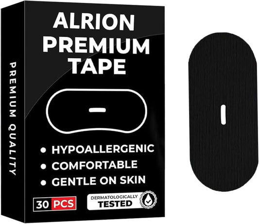 ALRION Sleep Tape, Premium Cotton Tape with Hole, Hypoallergenic Tape for Sensitive Skin, Painless Removal, Latex Free, Black, 30 pack - Available at All In One Marketplace Canada