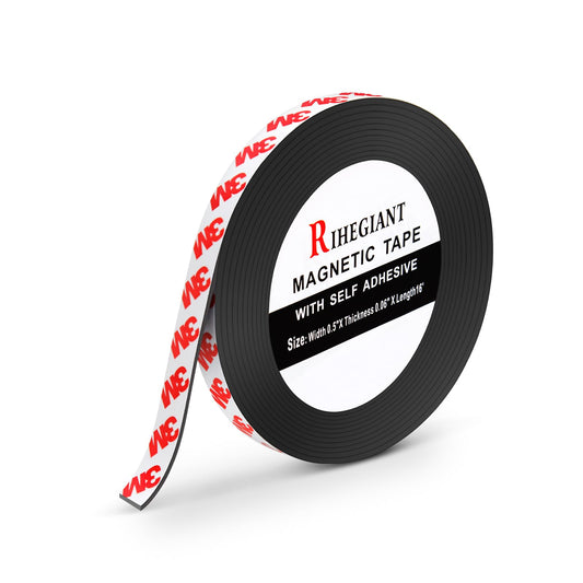 RIHEGAINT Magnetic Tape - 1/2" x 16ft Flexible Magnet Strips with 3M Strong Adhesive Backing - Perfect Fridge Magnets!