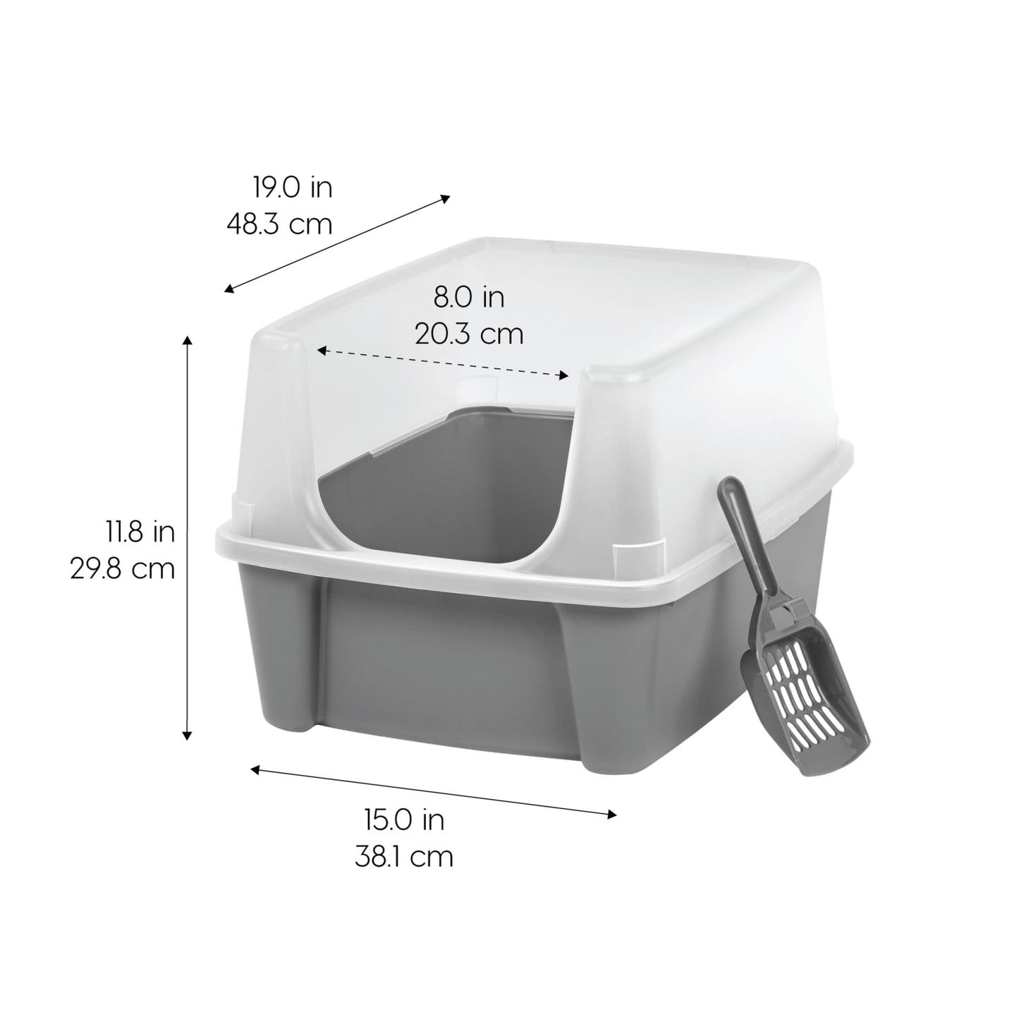 IRIS USA Large Cat Litter Box with Scatter Shield and Scoop, Open Top High Sided Cat Litter Pan, Gray 🍁 All In One Marketplace Canada