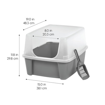 IRIS USA Large Cat Litter Box with Scatter Shield and Scoop, Open Top High Sided Cat Litter Pan, Gray 🍁 All In One Marketplace Canada