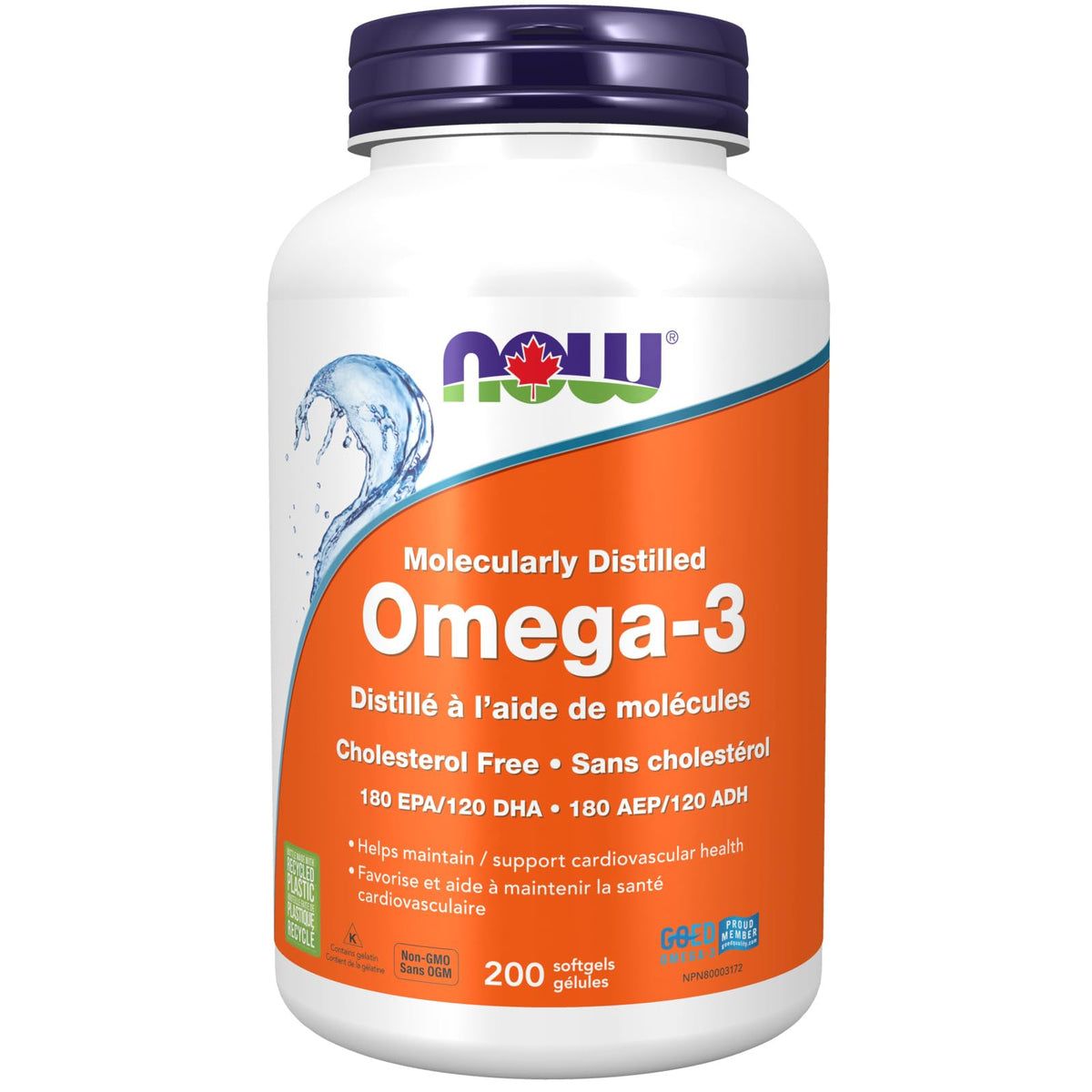 NOW Supplements, Omega-3 180 EPA / 120 DHA, Molecularly Distilled, Cardiovascular Support, 200 Softgels