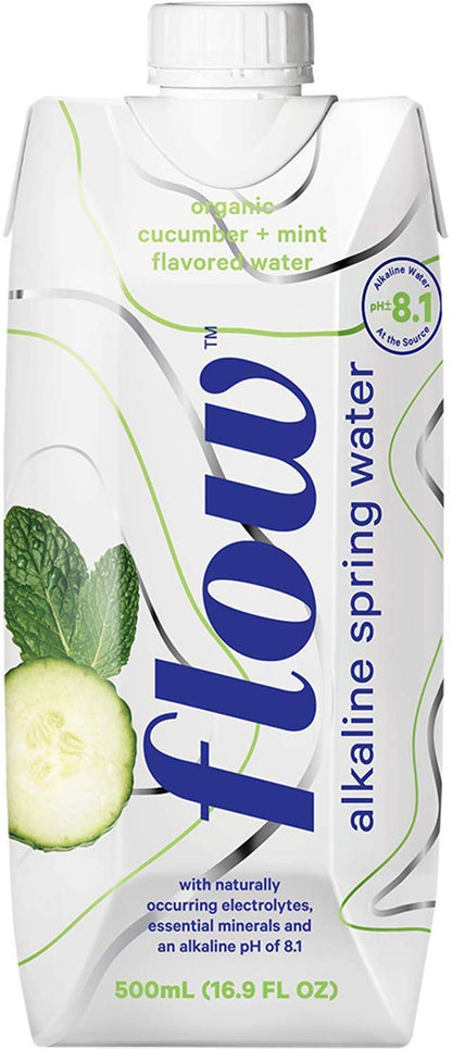 Flow Mineral Spring Water, Cucumber + Mint, 500 ml, 12 Pack