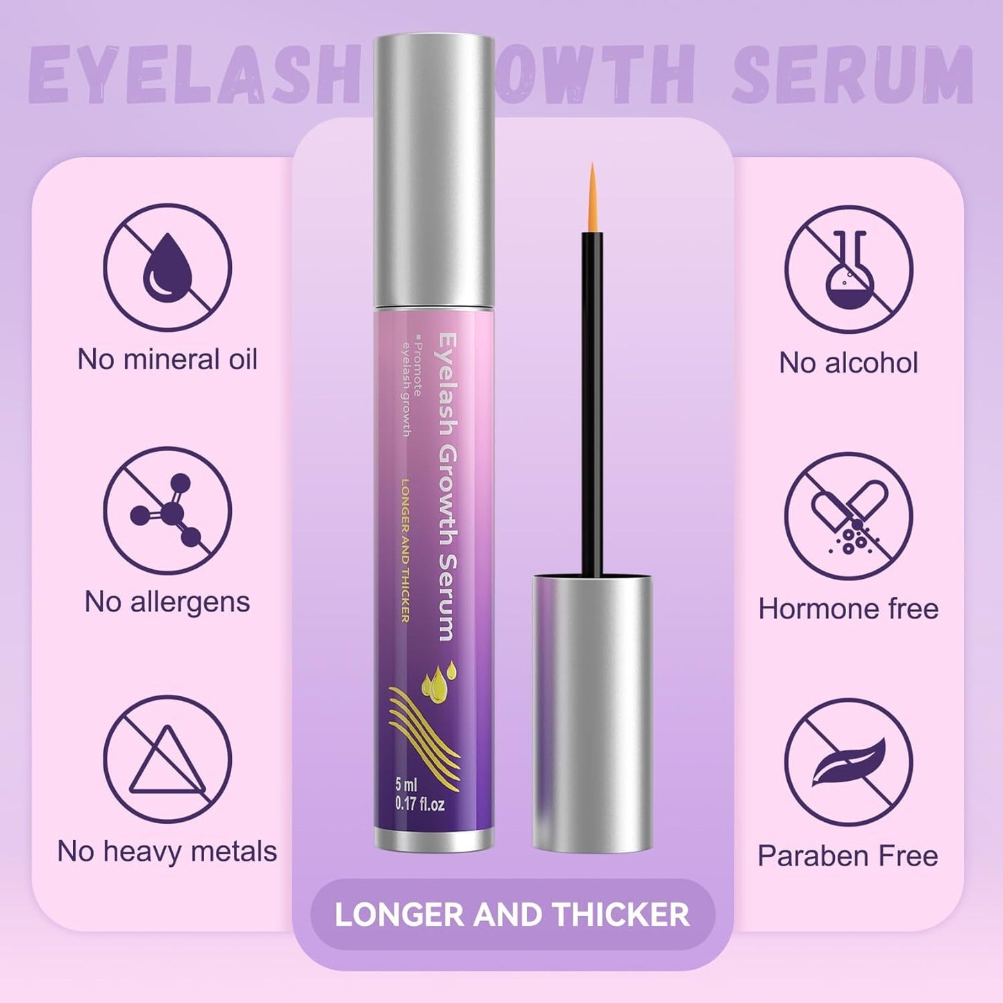 Lash Serum for Growth, Premium Eyelash Enhancer Care for Longer Thicker & Fuller, Gentle Formula Safe for Sensitive Eyes Non-Irritating Daily Use at Home & Travel - 5ml - Available at All In One Marketplace Canada