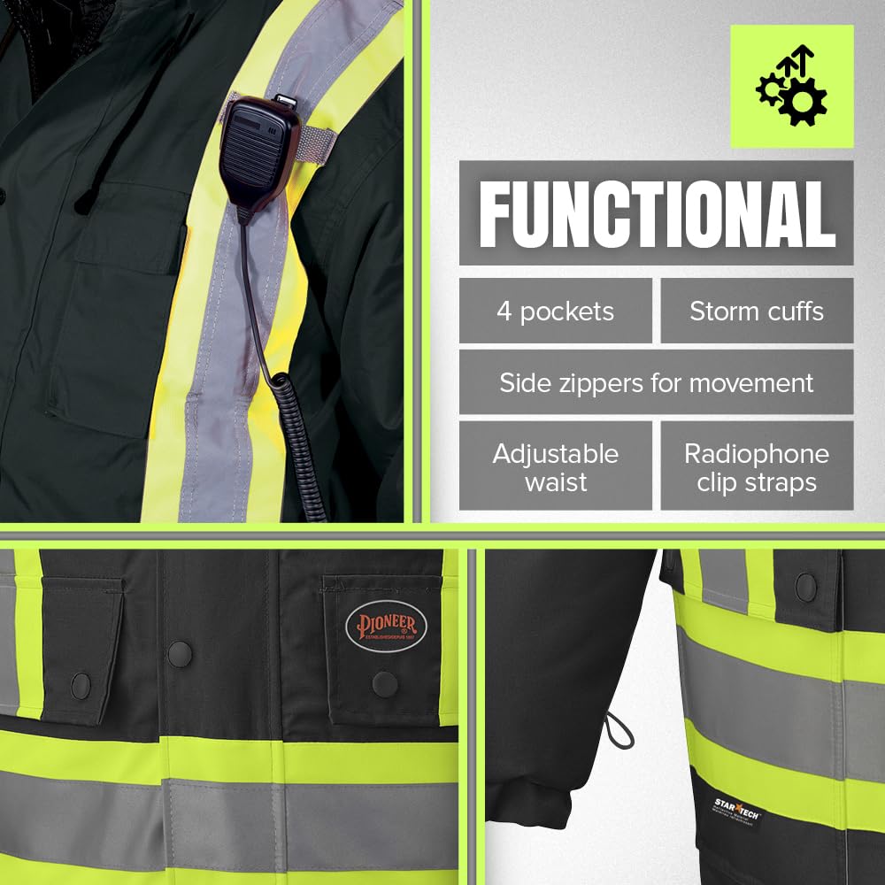 Pioneer Hi Vis Winter Work Jacket for Men - 7-in-1 - For Construction 🍁 All In One Marketplace Canada
