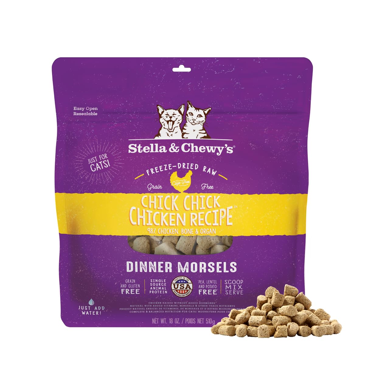 Stella & Chewy's Freeze-Dried Raw Cat Dinner Morsels – Grain Free, Protein Rich Cat & Kitten Food – Chick Chick Chicken Recipe – 510g Bag 🍁 All In One Marketplace Canada